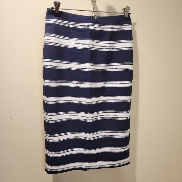 ZARA BASIC COLLECTION  stripes blue and white pencil midi Skirt size S - Picture 4 of 13